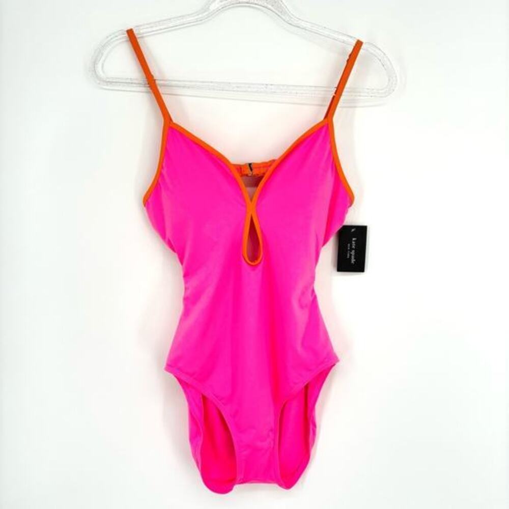 Kate Spade Keyhole One Piece Swimsuit Size Large Neon ‎ Pink Orange NWT Bright